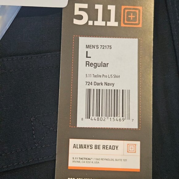 5.11 Tactical Men's Taclite Pro Long-Sleeve Shirt, 72175 - Large Regular, Navy - Picture 5 of 6